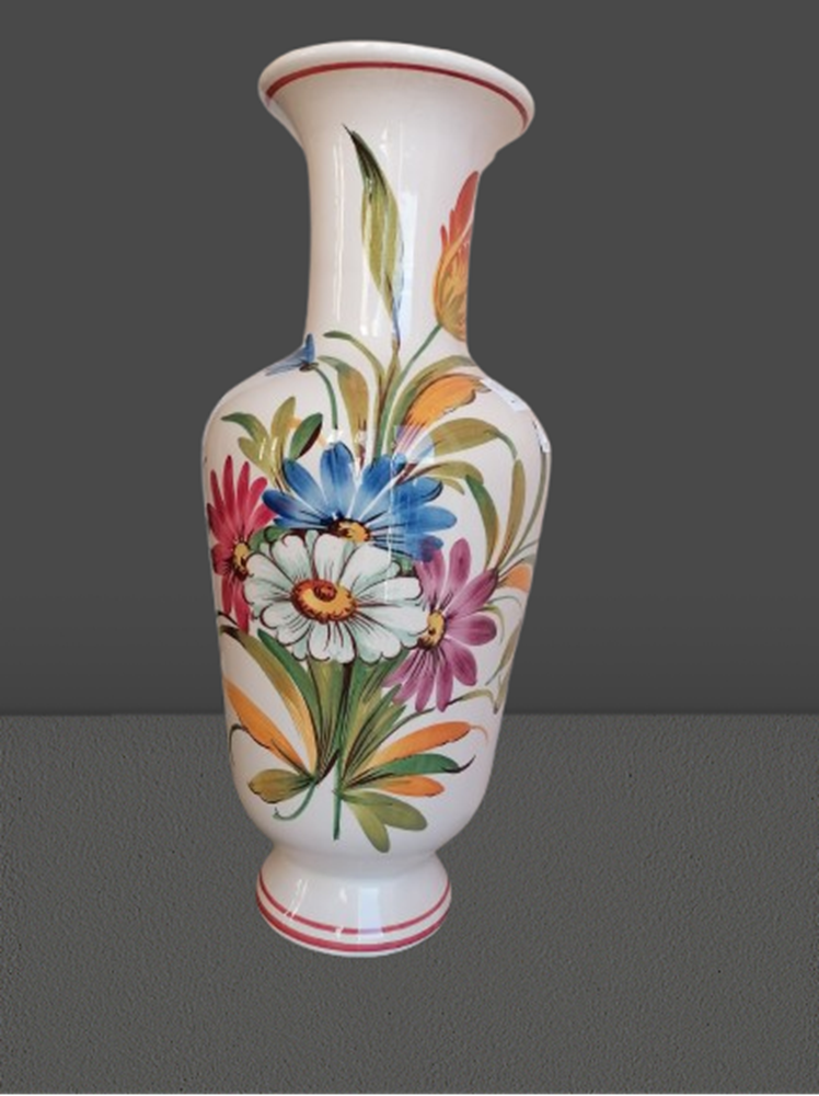 Grand vase ancien en porcelaine à décor floral polychrome peint à la main – 39 cm