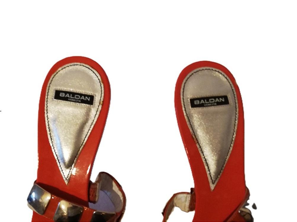 Baldan Italy – Sandales vintage années 90 – Cuir rouge verni – Deadstock – T.37