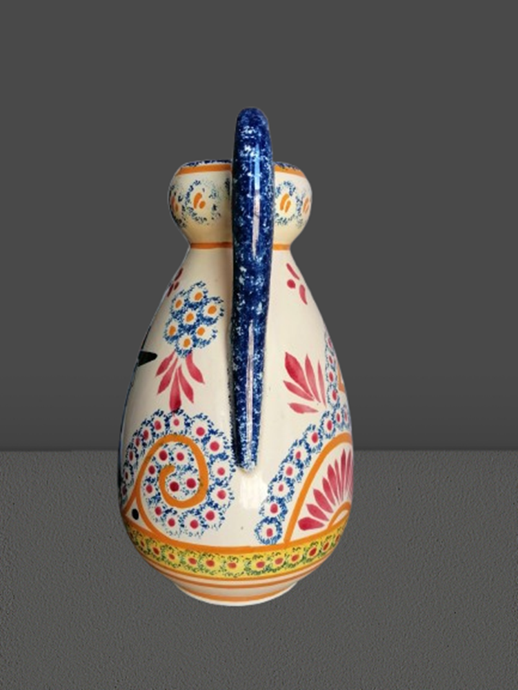 Ancien vase Henriot Quimper 24 cm – Faïence bretonne décor floral et personnage