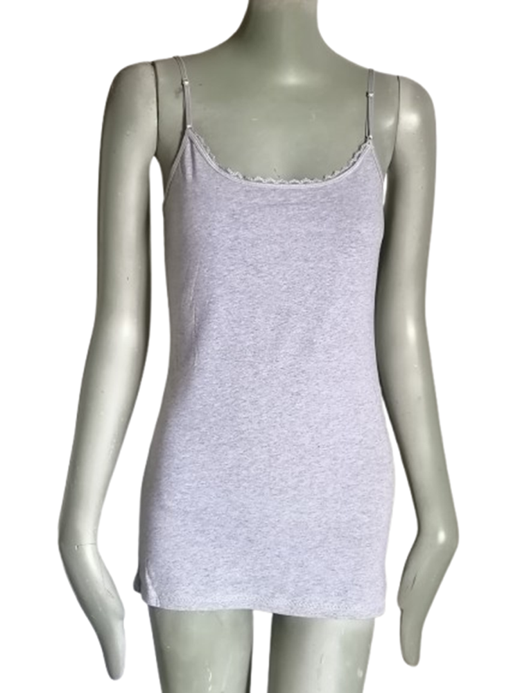 Débardeur Zenana Outfitters gris à fines bretelles brodées