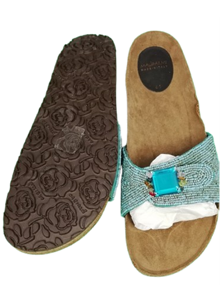 Malìparmi – Sandales vintage en cuir et ornements turquoise | Made in Italy – T.41