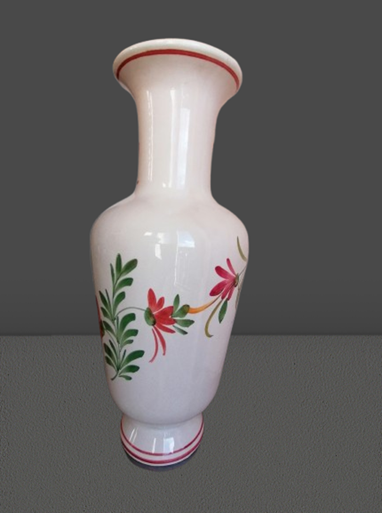 Grand vase ancien en porcelaine à décor floral polychrome peint à la main – 39 cm