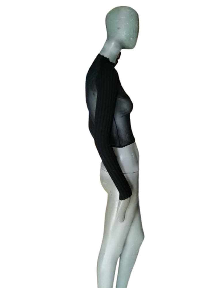 Top archive noir mesh transparent manches côtelées deadstock showroom