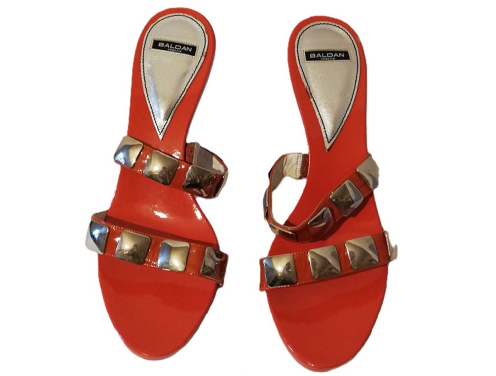 Baldan Italy – Sandales vintage années 90 – Cuir rouge verni – Deadstock – T.37
