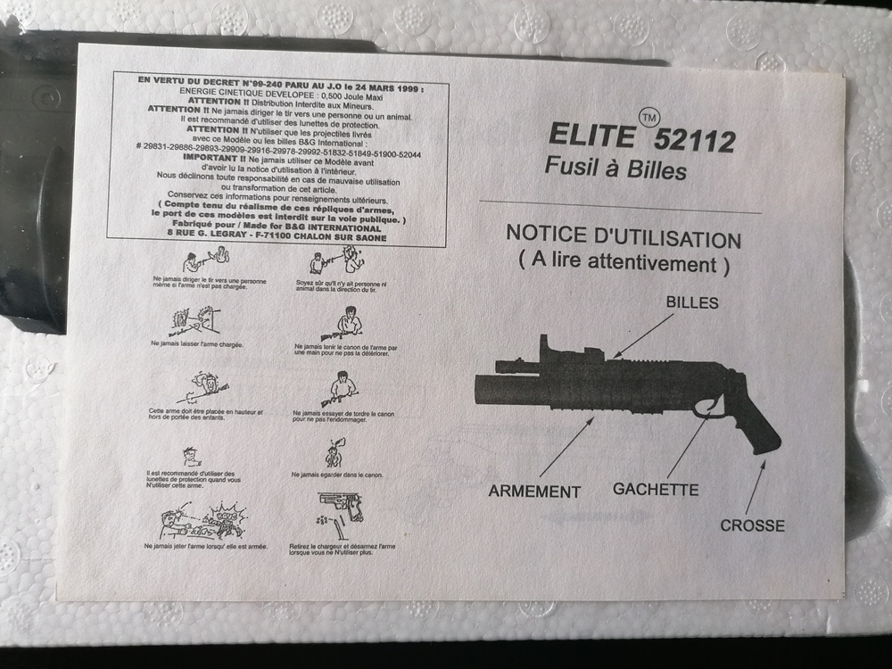 Fusil à pompe ELITE 52112 vintage 47 cm avec boîte et notice