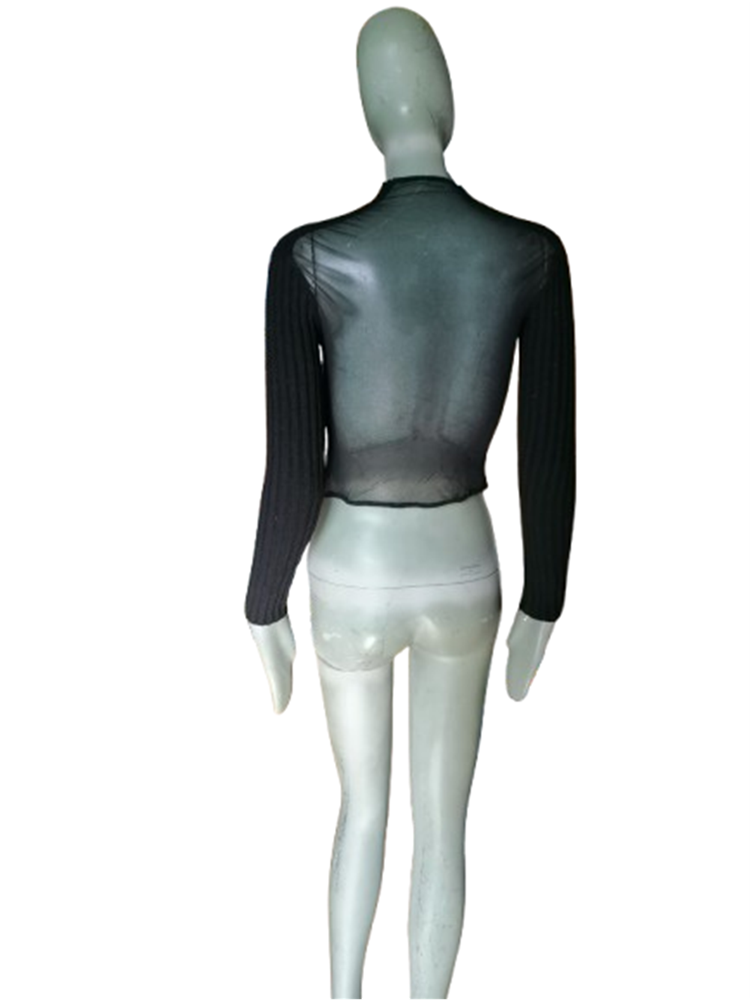 Top archive noir mesh transparent manches côtelées deadstock showroom