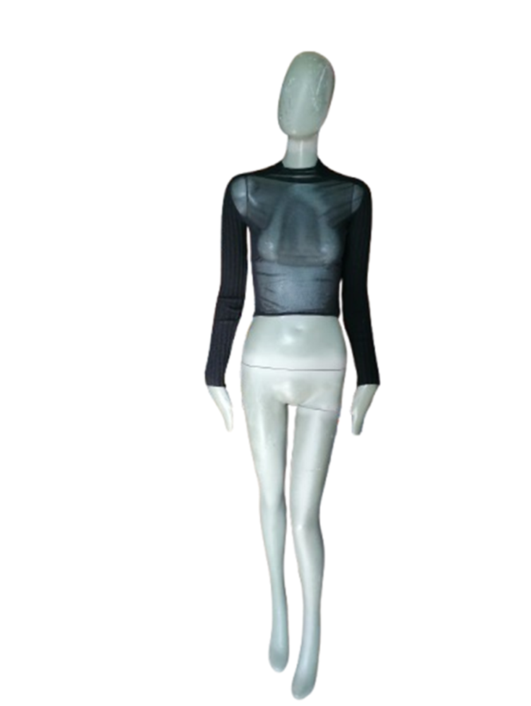 Top archive noir mesh transparent manches côtelées deadstock showroom