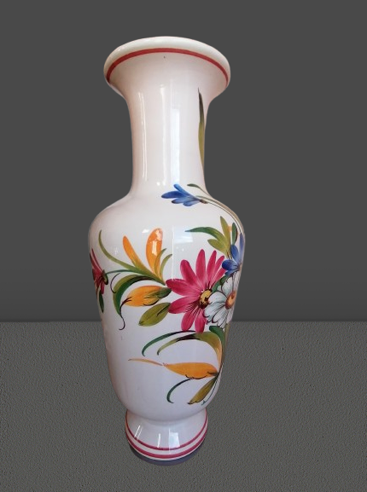 Grand vase ancien en porcelaine à décor floral polychrome peint à la main – 39 cm