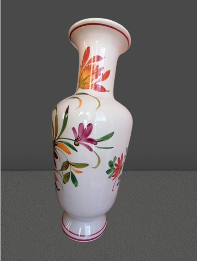 Grand vase ancien en porcelaine à décor floral polychrome peint à la main – 39 cm